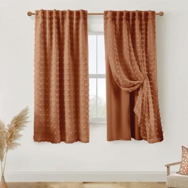 Imagem de Cortinas pretas retrô rústicas de 163 cm de comprimento para janelas de quarto, padrão boêmio terracota divertido com blackout forradas com cortinas transparentes de 163 cm de comprimento para sala de