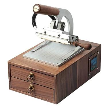 Imagem de Máquina de estampagem a quente, máquina de estampagem de couro vintage com gavetas duplas e controlo de temperatura digital para carteira de saco de papel PU de couro