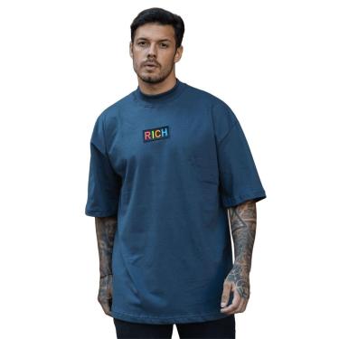 Imagem de Camiseta Oversized Gola Alta Borracha Colorida Streetwear Confortavel Masculina Cinza-Masculino