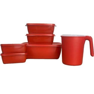 Imagem de Kit 5 Pote Retangular Tampa Com 1 Jarra Plastico Livre Bpa - Casa Bell