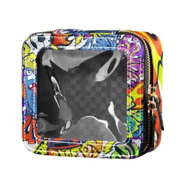 Imagem de Fitrendlovey Bolsa de cosméticos com zíper e design de claraboia, organizador portátil de couro PU para necessidades de viagem femininas, T4, one size