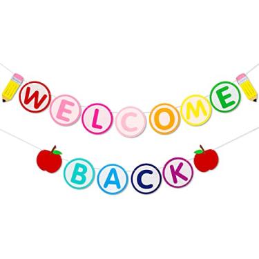 Imagem de Whaline 2 peças, faixa de boas-vindas de volta às aulas, colorido, feltro, guirlanda de volta às aulas, lápis de maçã, fofo, não faça você mesmo, faixa para pendurar em feltro para decoração de festa