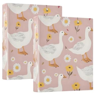 Imagem de Fichário de 3 anéis de ganso fofo em um fundo feminino rosa anéis redondos de 3 cm comporta 200 folhas, 3 fichários com clipe de metal antiderrapante