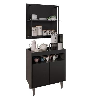 Imagem de Aparador Cantinho Do Café E Painel 2 Prateleiras Flora M24 Preto - Mpozenato