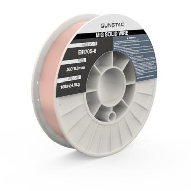 Imagem de Sunstac . Fio de solda 030 MIG - Fio MIG de núcleo sólido de aço carbono ER70S-6 de 4,5 kg, revestido de cobre, baixo respingo e alto desoxidante