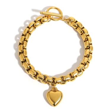 Imagem de hotoo Pulseira de corrente de coração com pingente de cereja delicada para mulheres, corrente de elos modernos de aço inoxidável, joia leve para festa, Natal, aniversário, presentes, One Size, Aço