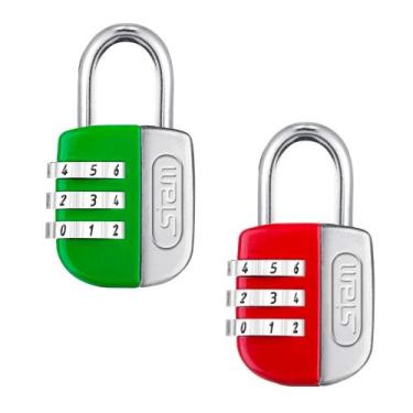 Imagem de 2 Cadeado Stam c/ Segredo 25mm Color Life p/ Mala Bolsa Armário, Verme