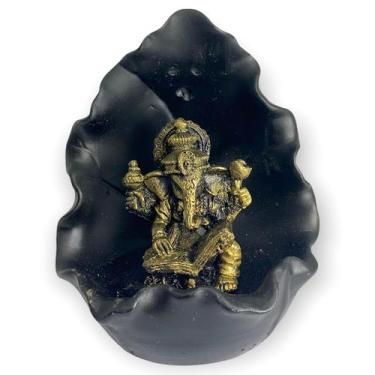 Imagem de Incensário cascata Folha Ganesh Dourado e preto 11 cm resina - Lua Mís