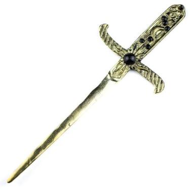 Imagem de Athame Metal Dourado Envelhecido 19 cm Pedras Preta - Lua Mística - 10