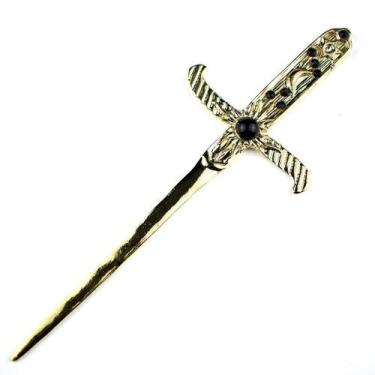 Imagem de Athame em Metal Dourado Brilhante 19 cm Pedras Pretas - Lua Mística - 