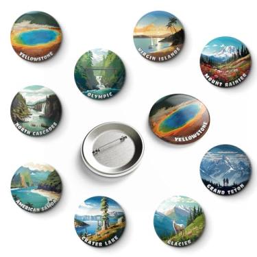 Imagem de TinY WisH Pacote com 9 emblemas vintage de botões do National Park, presentes do parque nacional, lembranças, ideias, 5,7 cm (oeste), MORA-NOCA-OLYM-CRLA-GLAC-YELL-GRTE-VIIS-AMSM, 2.25 inches