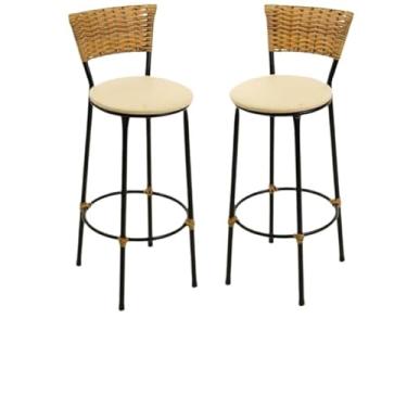 Imagem de kit 2 banquetas alta fibra sintética junco área gourmet balcão(2.bq.alta.imbuia/bege)