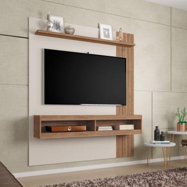 Imagem de Painel Suspenso Norton 1.5 para TV 55" Sala de Estar Madeira MDF MDP Off White Buriti