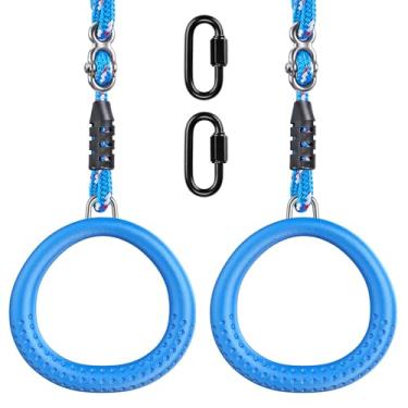 Imagem de Dolibest Anéis de ginástica antiderrapantes para crianças, barras de macaco, barra de trapézio com alças ajustáveis (105,88 cm) Home Fitness Full Body Workout Ninja Warrior Obstacle Course Azul
