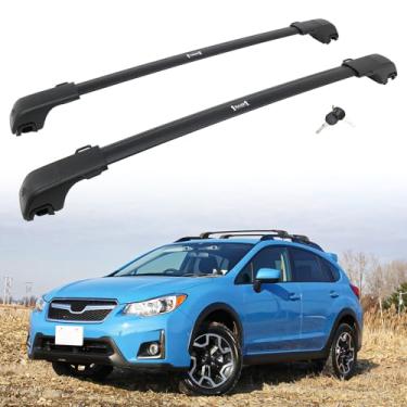 Imagem de HEKA Barras transversais de substituição para Subaru XV Crosstrek 2013-2017 totalmente em alumínio com trilhos laterais, bagagens pretas, caiaques, bicicletas, canoa, pranchas de surfe