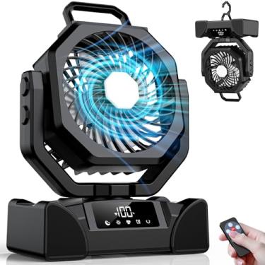 Imagem de Ventilador de acampamento de 20000 mAh, ventilador alimentado por bateria recarregável com controle remoto, ventiladores portáteis de barraca operados por bateria com luz, 5 velocidades, oscilação