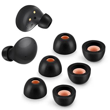 Imagem de Pontas de espuma viscoelástica para Samsung Galaxy Buds 2/Plus, sem dor de silicone nas orelhas, pontas auriculares de substituição antiderrapantes, encaixe no estojo de carregamento, reduzindo o ruído dos fones de ouvido, 3 pares (pequeno, preto)
