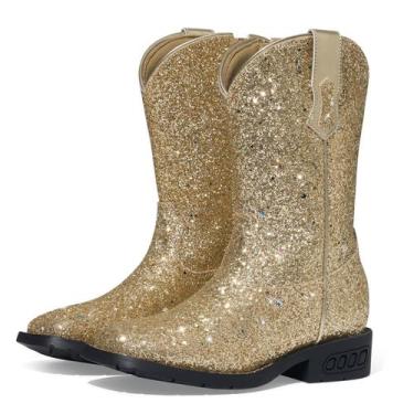 Imagem de Botas de cowboy Rollda Kids Glitter Western Sequin douradas tamanho 12