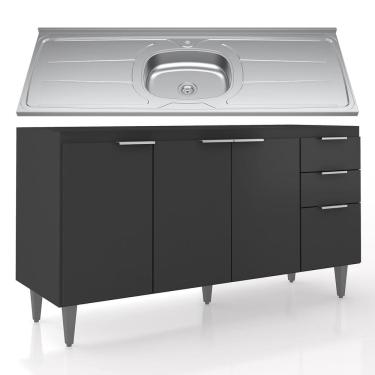 Imagem de Balcão de Cozinha Com Pia Inox 150cm Pérola Z34 Preto       - Mpozenato