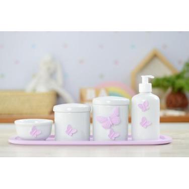 Imagem de Kit Higiene Porcelana Borboleta Menina Bebê Maternidade Banho Cuidados