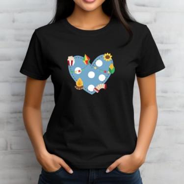 Imagem de Camiseta babylook estampa festa junina arraiá na escola coração com de