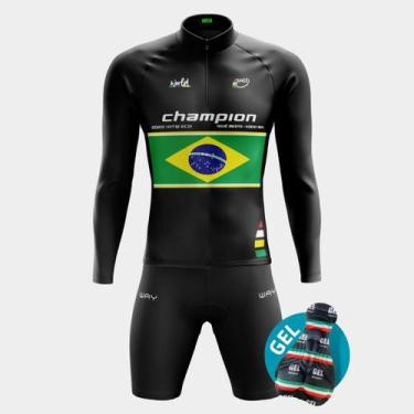 Imagem de Conjunto de Ciclismo Bermuda de Forro Gel Bolsos Laterais e Camisa Man