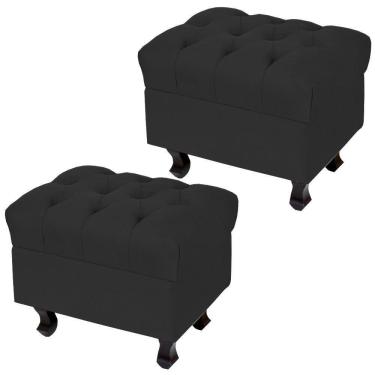 Imagem de Kit 02 Puffs París Luis Xv Capitone Suede Preto Pés Madeira