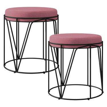 Imagem de Kit 02 Puffs Aramado Preto Zaya L02 Suede Rosê