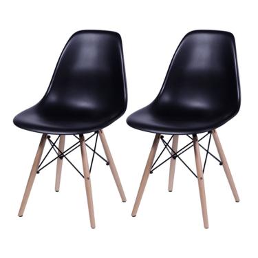 Imagem de Kit 2 Cadeiras Jantar Eames De Madeira Assento Preto Marrom