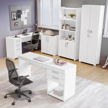 Imagem de Conjunto Home Office 4 Peças 1 Mesa Em L 1 Escrivaninha 2 Armários Espresso Móveis Branco