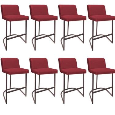 Imagem de Kit 08 Banquetas Com Encosto Confort Bistrô Cozinha Ferro Marrom Sintético Vermelho Amey Decor