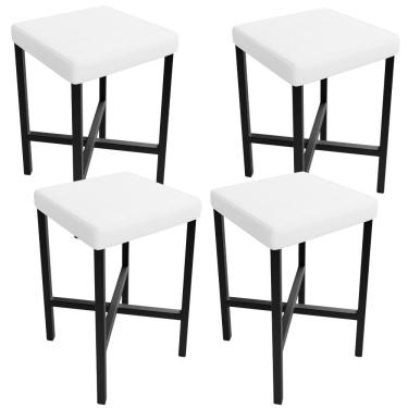 Imagem de Kit 04 Banquetas Stella Assento Plástico Base Aço Fixa Baixa para Cozinha e Bar Branco