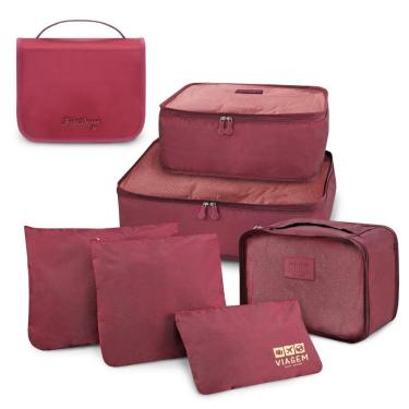 Imagem de Kit Organizador De Malas 6 Peças + Necessaire Com Gancho Vinho