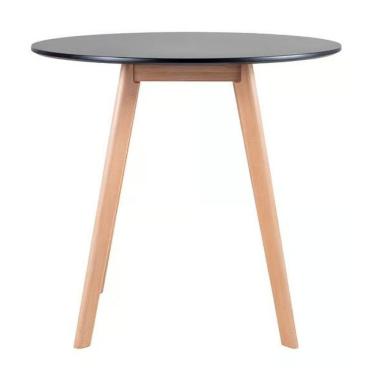Imagem de Mesa De Jantar Redonda 80cm Preta Estilo Eames Com Pés De Madeira ? Design Moderno E Compacto
