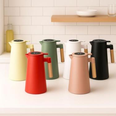 Imagem de Garrafa Térmica Termômetro Digital 1L Café Chá Com Cabo Madeira MS-934