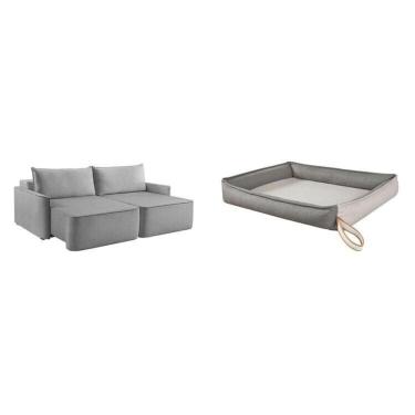 Imagem de Sofá Retrátil 160cm 2 Lugares Moon 2323 com Cama para Pet Retangular Amora G Cinza