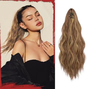 Imagem de SOFEIYAN Extensão De Rabo Cavalo Sofeiyan, 16" Cacheado, Ondulado, Grampo Garra, Pequeno, Aplique, Fofo, Grampos Mandíbula Para Mulheres, Aplique Sintético, Marrom E Loiro