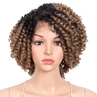 Imagem de Style Icon Ícone De Estilo 12" Perucas Afro Curtas Cacheadas Para Mulheres Negras Peruca Loira Ombré Com Parte Frontal Renda Sintética (12", Ot27)