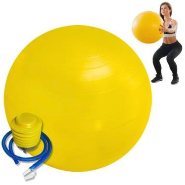 Imagem de Bola Pilates Amarela 75cm AmarelaBomba De Ar Yoga Fitness Academia Exe