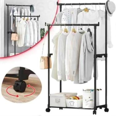 Imagem de Cabideiro Arara dupla 5kg para Roupas com prateleira 1,30x65x34cm base