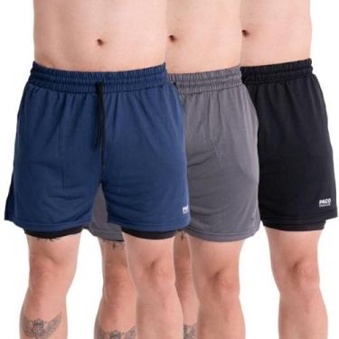 Imagem de KIT3 Shorts 2em1 Treino Bermuda MASCULINO Academia Corrida Com Bolsos 