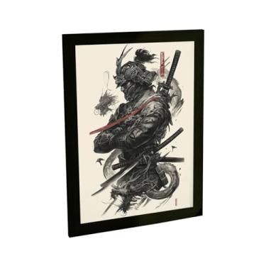 Imagem de Quadro Decorativo Samurai Ilustração Tradicional Japão Kanji Decoração Poster Quarto Sala