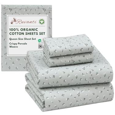 Imagem de RUVANTI Lençóis Queen 100% algodão orgânico, tecido percal, certificado GOTS, conjunto de 4 peças, bolso profundo 38 cm, fresco e respirável, roupa de cama macia e durável, Sábanas Algodón Orgánico