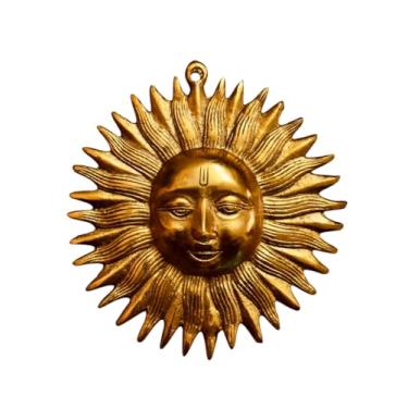 Imagem de Decoração de parede de sol de latão Sun Surya Face Murti Estátua Escultura para pendurar na parede - Itens decorativos de porta de parede - Decoração de casa - Dourado - 17,78 cm HINT0525-31
