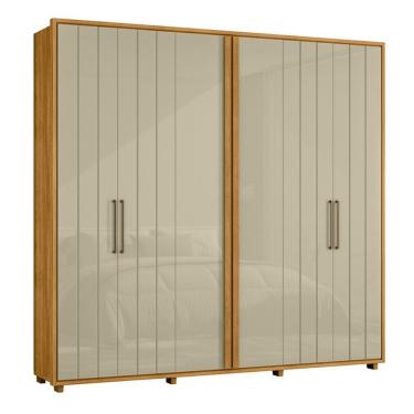 Imagem de Guarda-roupa Casal Miró Ripado Com Escada 6 Portas 4 Gavetas - 7 Decor Cumaru E Opala
