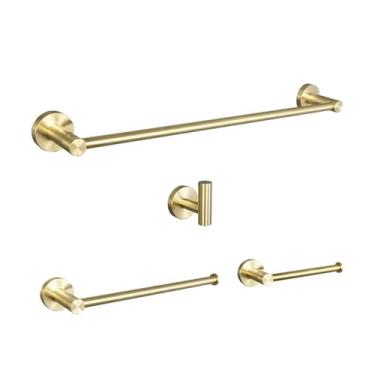 Imagem de Kit de banheiro dourado escovado - Suporte para toalhas de parede - Aço inoxidável, conjunto de 4 peças