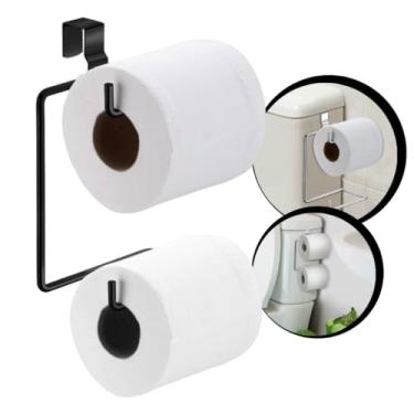 Imagem de Suporte Porta Papel Higiênico Duplo Banheiro Para Caixa Acoplada Cromado Para Dois Rolos Original (Preto)