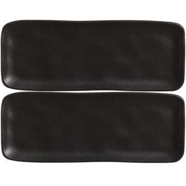 Imagem de Kit 2 Travessas Cerâmica Preto Fosco 33x13cm Bandeja Sushi Porto Brasil Hygge