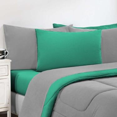 Imagem de Kit Edredom Malha 100% Algodão Gran Moratta 3 Peças Queen - Cinza-verde Jade