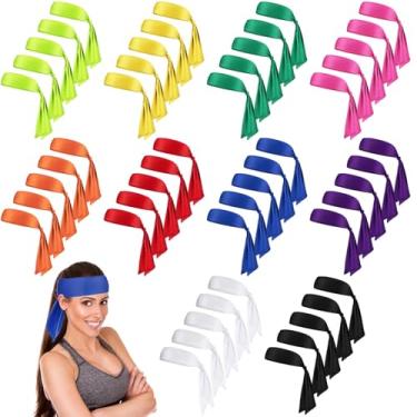 Imagem de Hiboom 50 faixas de cabeça para homens e mulheres Ninja Karate Tie Athletic Sweatbands para esportes basquete tênis corrida treino (multicolor)